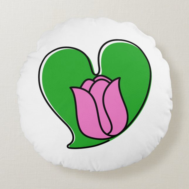 Lente in liefde - Roze Tulips Rond Kussen (Voorkant)