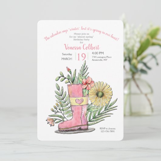 Lente in onze Heart Birthday Party Kaart (Staand voorkant)