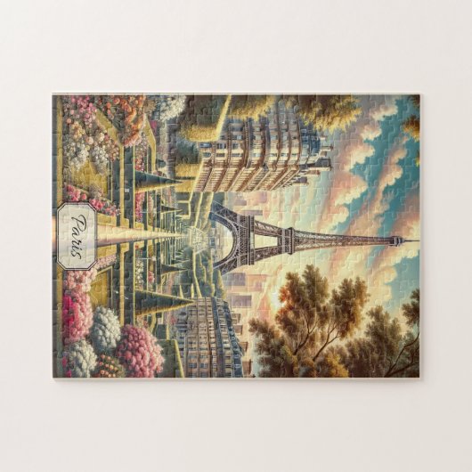 Lente in Parijs Frankrijk Eiffeltoren Poster-stijl Legpuzzel (Horizontaal)