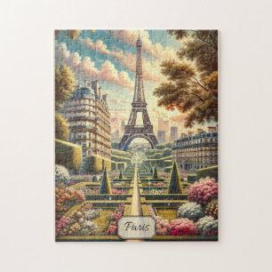 Lente in Parijs Frankrijk Eiffeltoren Poster-stijl Legpuzzel