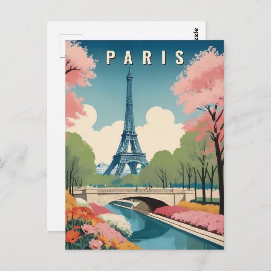Lente in Parijs Frankrijk Eiffeltoren Retro Reizen Briefkaart (Voorkant / Achterkant)