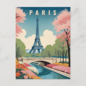 Lente in Parijs Frankrijk Eiffeltoren Retro Reizen Briefkaart (Voorkant)
