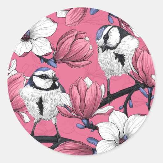 Lente in roze ronde sticker (Voorkant)