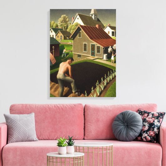 Lente in Town, 1941, door Grant Wood Canvas Afdruk (Insitu (Woonkamer))
