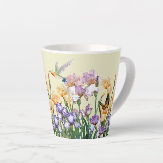 Lente Irise Hummingbird and Butterfly Garden Latte Mok (Rechterhoek)