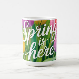 "Lente is hier" Tulpboeket Illustratie Koffiemok