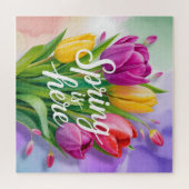 "Lente is hier" Tulpboeket Illustratie Legpuzzel (Horizontaal)