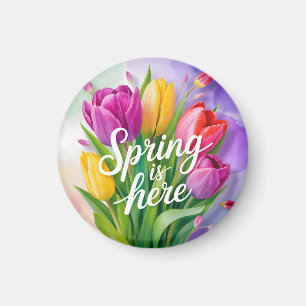 "Lente is hier" Tulpboeket Illustratie Magneet