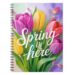 "Lente is hier" Tulpboeket Illustratie Notitieboek