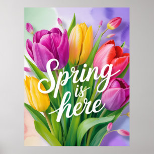 "Lente is hier" Tulpboeket Illustratie Poster