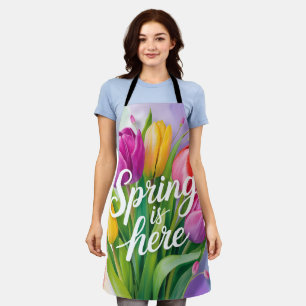 "Lente is hier" Tulpboeket Illustratie Schort