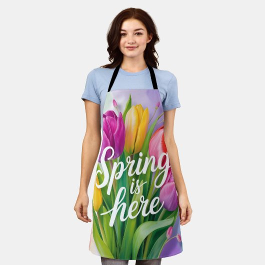 "Lente is hier" Tulpboeket Illustratie Schort (Gedragen)