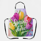 "Lente is hier" Tulpboeket Illustratie Schort (Voorkant)