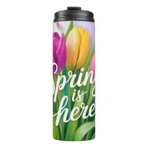 "Lente is hier" Tulpboeket Illustratie Thermosbeker