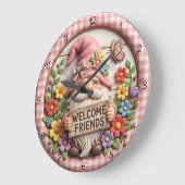 Lente-kabouter begrroet vrienden grote klok (Hoek)