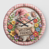 Lente-kabouter begrroet vrienden grote klok (Voorkant)