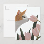 Lente Kat en Bloemkunst Feestdagenkaart (Voorkant / Achterkant)