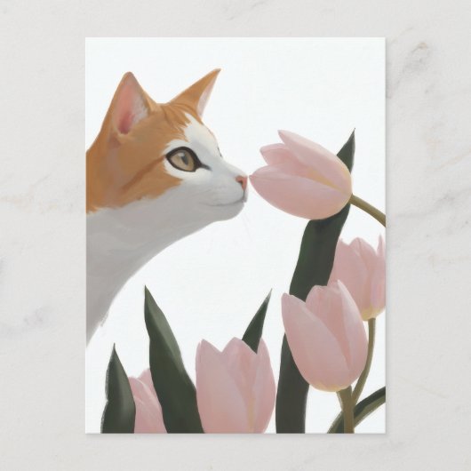 Lente Kat en Bloemkunst Feestdagenkaart (Voorkant)