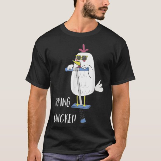 Lente Kip Op Pogo Stick Grappige Kip T-shirt (Voorkant)