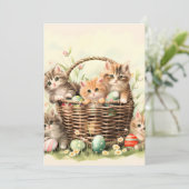 Lente Kitten Pasen Mand  Feestdagenkaart (Staand voorkant)