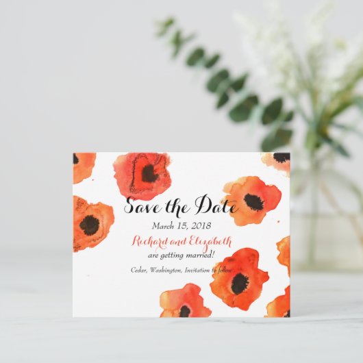 Lente klaproos bloemen Trouw Save the Date Aankondigingskaart (Staand voorkant)