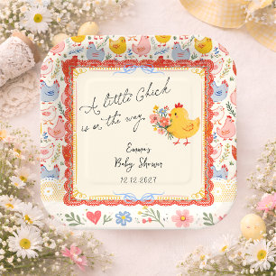 Lente Kleine Kuiken Bloemen Meisje Baby Shower Papieren Bordje