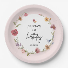 Lente kleine wilde bloem-meisje 1e verjaardag papieren bordje