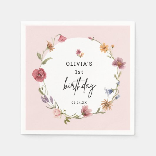 Lente kleine wilde bloem-meisje 1e verjaardag servet (Voorkant)