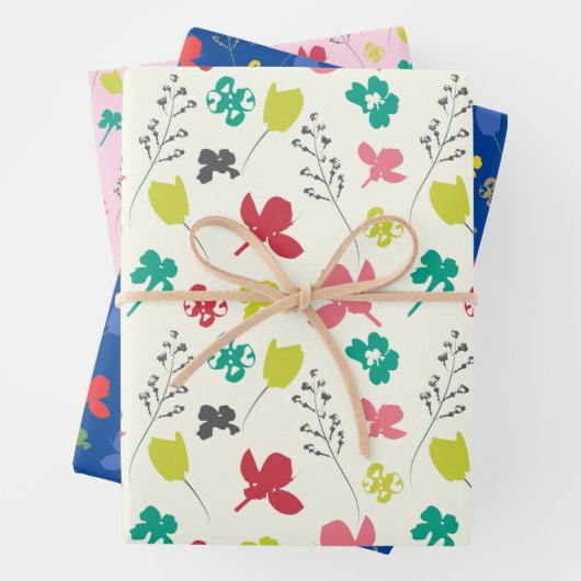 Lente Kleurrijk Bloemendoodle Loof Zijde Lint Inpakpapier Vel (In situ)