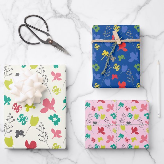 Lente Kleurrijk Bloemendoodle Loof Zijde Lint Inpakpapier Vel (Voorkant)