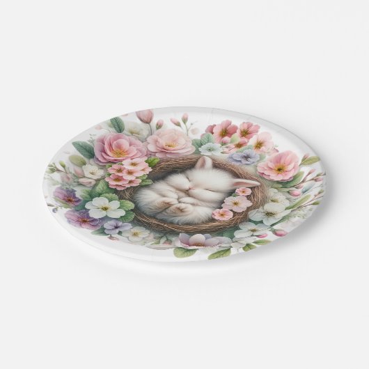 Lente kleurrijke bloemenkonijn Baby Meisje Douche Papieren Bordje (Gekanteld)