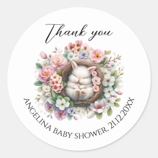 Lente kleurrijke bloemenkonijn Baby Meisje Douche Ronde Sticker (Voorkant)
