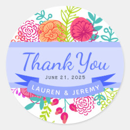 Lente Kleurrijke Levendige Bloemen Schets Boeket Ronde Sticker
