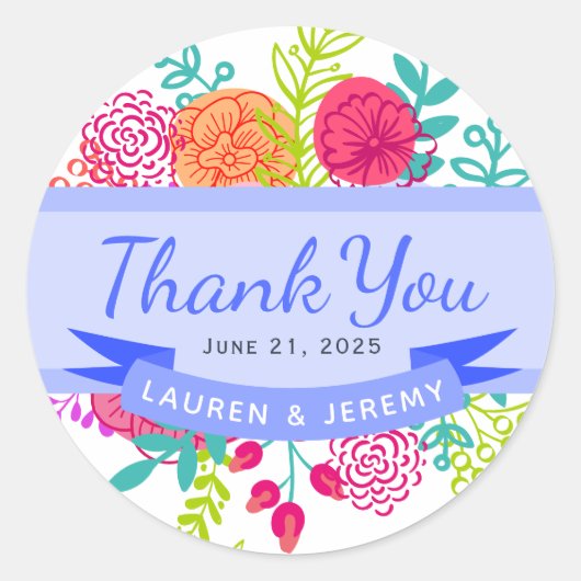 Lente Kleurrijke Levendige Bloemen Schets Boeket Ronde Sticker (Voorkant)