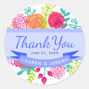 Lente Kleurrijke Levendige Bloemen Schets Boeket Ronde Sticker