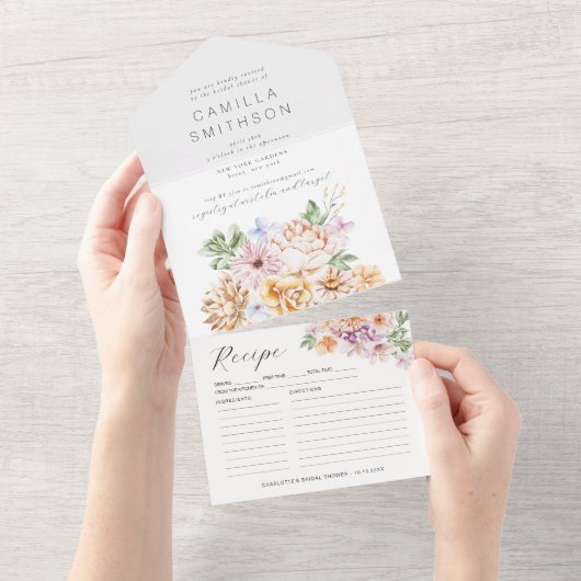 Lente kleurrijke vloeren Blush Garden Vrijgezellen All In One Uitnodiging (Afscheurbaar)