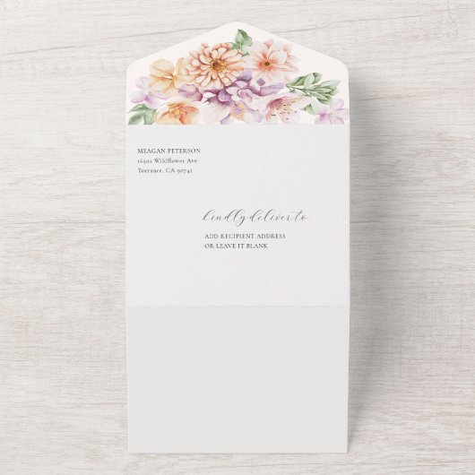 Lente kleurrijke vloeren Blush Garden Vrijgezellen All In One Uitnodiging (Buitenkant)
