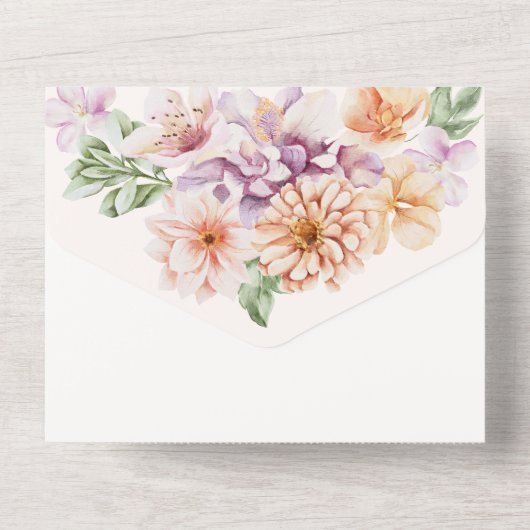 Lente kleurrijke vloeren Blush Garden Vrijgezellen All In One Uitnodiging (Achterkant)