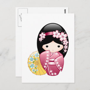 Lente Kokeshi Doll - Japans Geisha Meisje Briefkaart