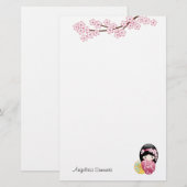 Lente Kokeshi Doll Leuke Geisha Meisje Briefpapier (Voorkant / Achterkant)