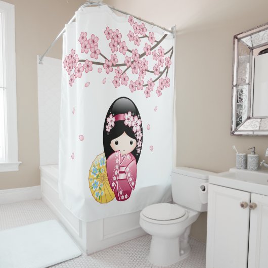 Lente Kokeshi Doll Leuke Geisha Meisje Douchegordijn (In situ)