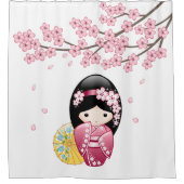 Lente Kokeshi Doll Leuke Geisha Meisje Douchegordijn (Voorkant)