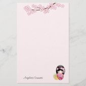 Lente Kokeshi Doll Leuke Geisha Meisje Roze Briefpapier (Voorkant)