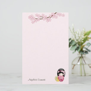 Lente Kokeshi Doll Leuke Geisha Meisje Roze Briefpapier