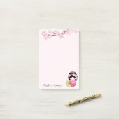 Lente Kokeshi Doll Leuke Geisha Meisje Roze Post-it® Notes (Op bureau)