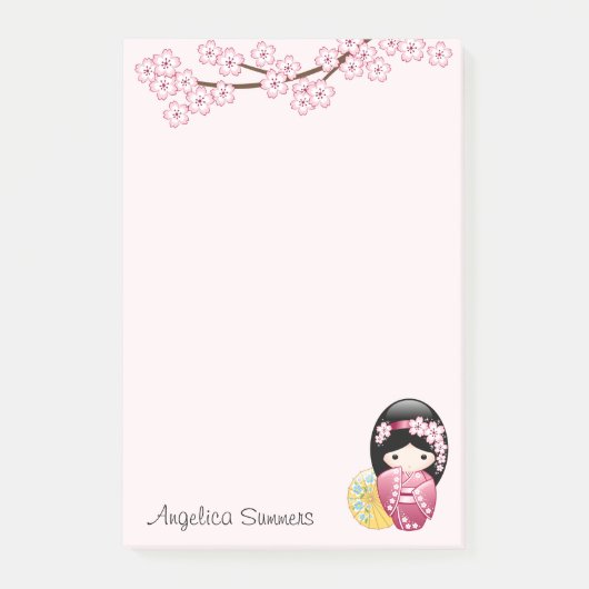 Lente Kokeshi Doll Leuke Geisha Meisje Roze Post-it® Notes (Voorkant)