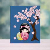 Lente Kokeshi Pop Cute Japanse Geisha Meisje Blauw Acryl Bord (Neutraal)