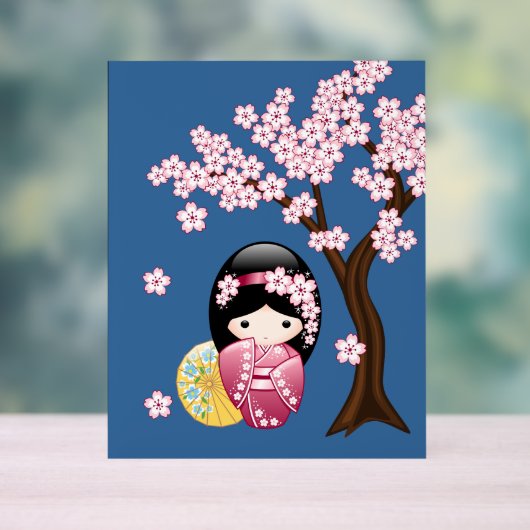 Lente Kokeshi Pop Cute Japanse Geisha Meisje Blauw Acryl Bord (Neutraal)
