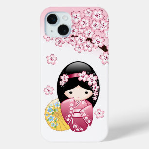 Lente Kokeshi-pop - Schattig Japans Geisha-meisje iPhone 15 Mini Hoesje