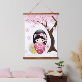 Lente Kokeshi Pop - Schattig Japans Geisha Meisje Hangend Wandkleed